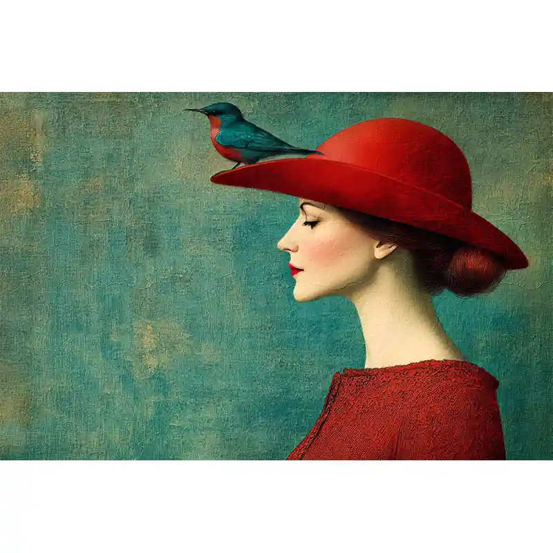 Vrouw met hoed en vogel IV Weekendaanbieding