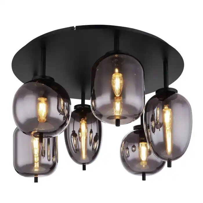 Globo BLACKY Plafondlamp Zwart, 6-lichts Rechtstreeks Van De Fabrikant
