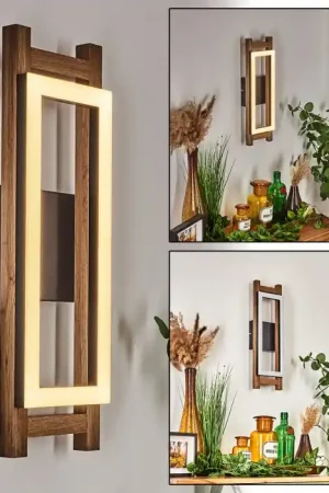 Ayajasco Muurlamp LED houtlook, Natuurlijke kleuren, Zwart, 1-licht Korting
