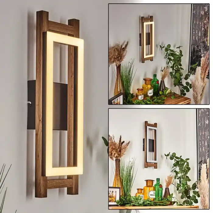Ayajasco Muurlamp LED houtlook, Natuurlijke kleuren, Zwart, 1-licht Korting