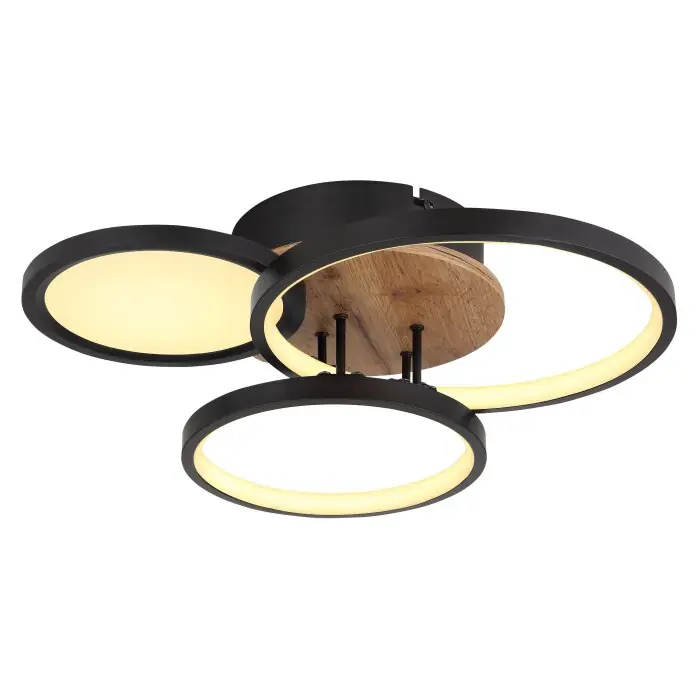 Direct Beschikbaar Globo SID Plafondlamp LED houtlook, Zwart, Wit, 1-licht