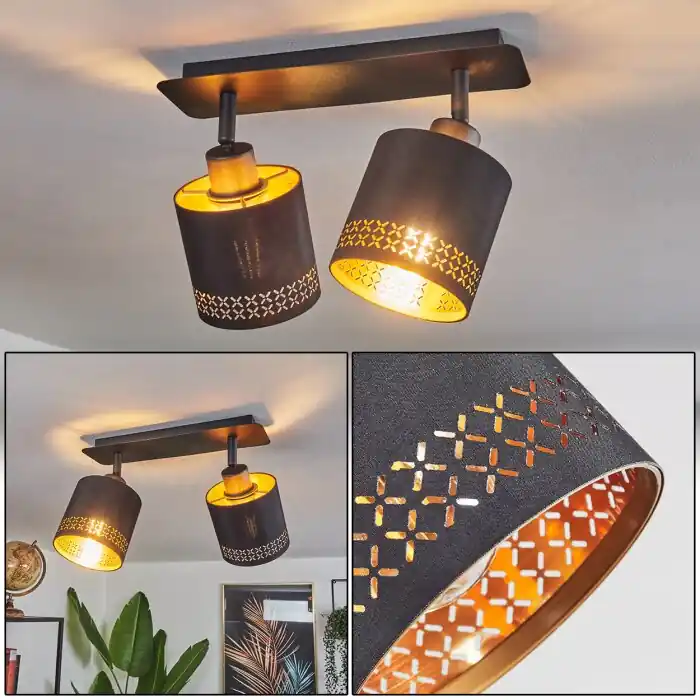 Gratis Retour Ecuador Plafondlamp Zwart, 2-lichts