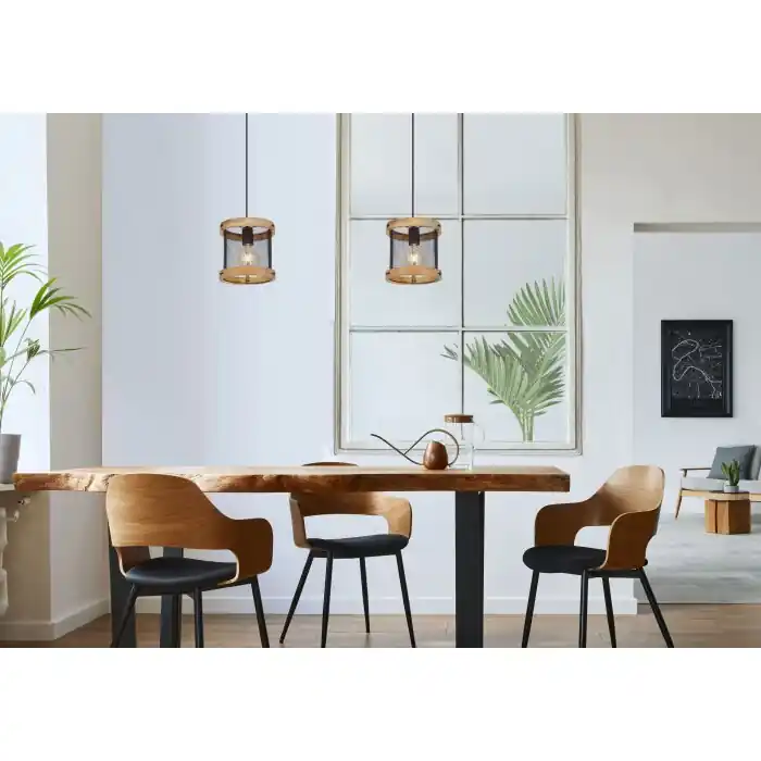 Rechtstreeks Van De Fabrikant Globo JEANIE Hanger Hout donker, Zwart, 1-licht