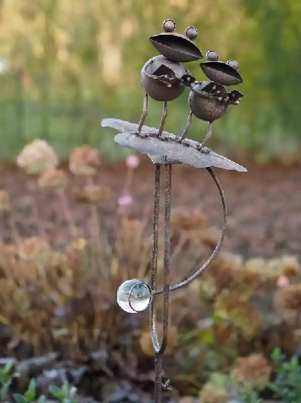 Balans tuinsteker met twee kikkers op blad Bestel Nu