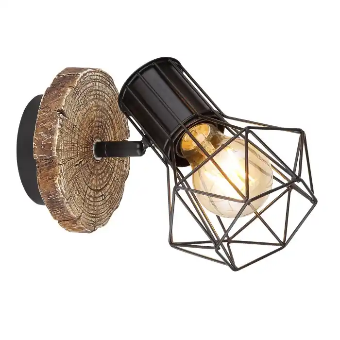 Hoge Kwaliteit Globo PRISKA Muurlamp houtlook, Zwart, 1-licht