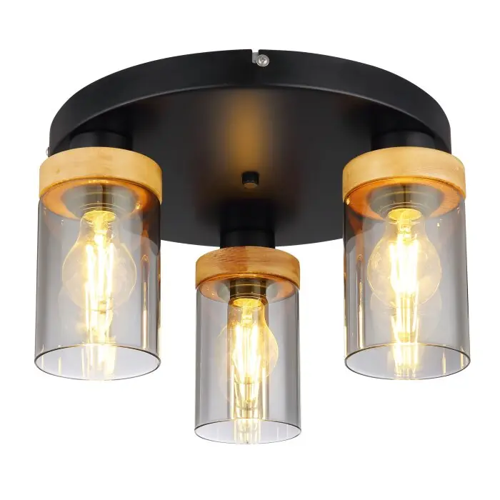 Globo FINCA Plafondlamp Natuurlijke kleuren, Zwart, 3-lichts Finale Uitverkoop