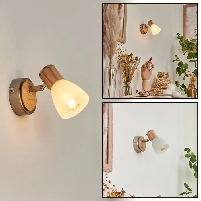 Icalma Muurlamp Hout licht, Nikkel mat, 1-licht Snelle Levering