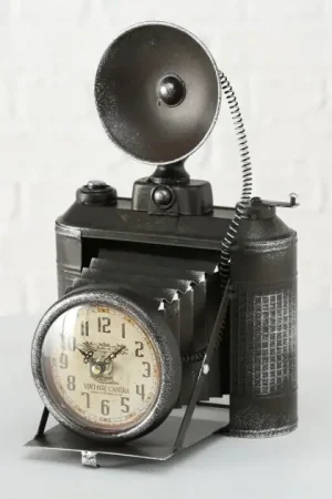 Weekendaanbieding Klok fotocamera metaal zwart