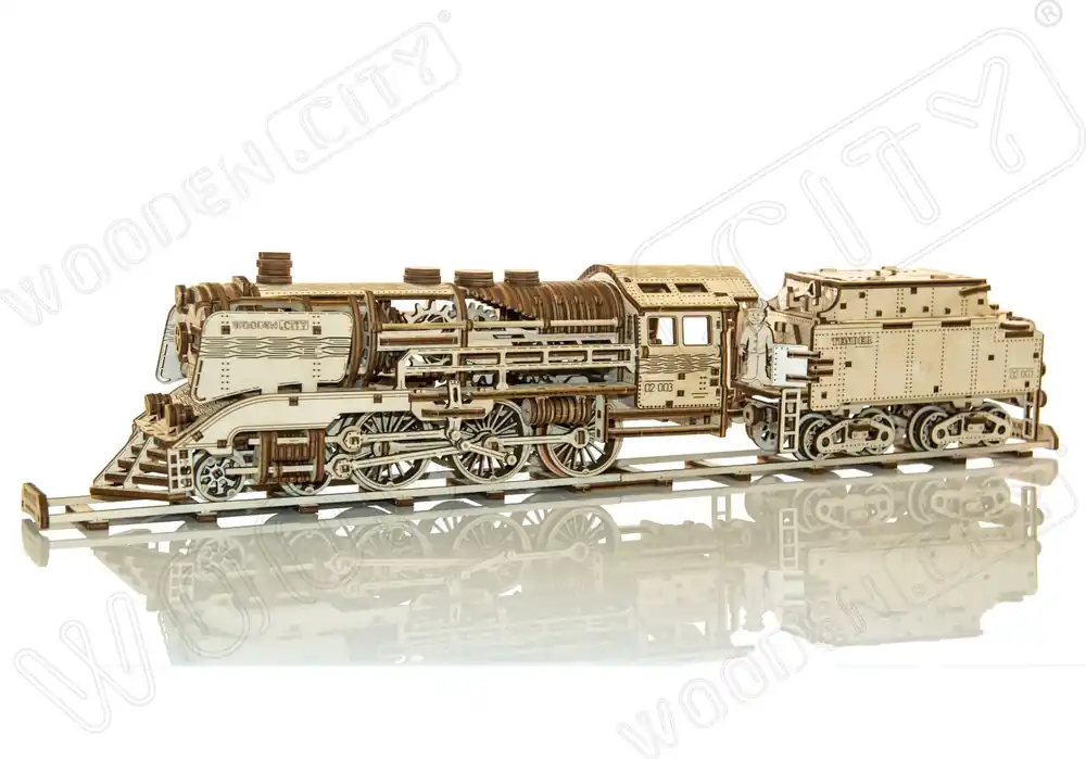Wooden city 3D puzzel locomotief en kolenwagen Populair