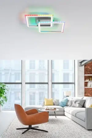Beste Prijs Leuchten-Direkt FELIX60 Plafondlamp LED Staal geborsteld, 1-licht, Afstandsbediening, Kleurwisselaar