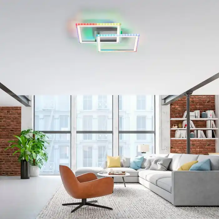 Beste Prijs Leuchten-Direkt FELIX60 Plafondlamp LED Staal geborsteld, 1-licht, Afstandsbediening, Kleurwisselaar