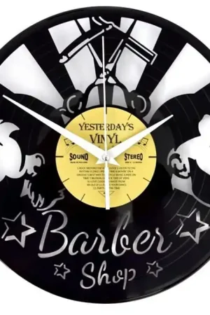 Op = Op Vinyl klok kapper - Barbershop van Gerecyclede Plaat