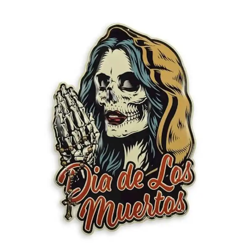 Superprijs Wandplaat tin in reliëf gemaakt Dia De Los Muertos