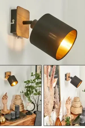 Alsen Muurlamp Hout donker, Zwart, 1-licht Superprijs