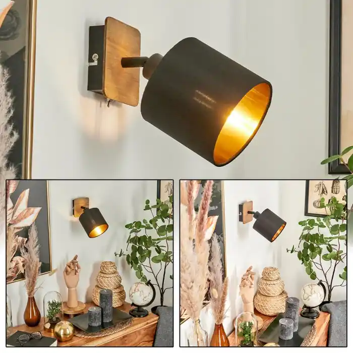 Alsen Muurlamp Hout donker, Zwart, 1-licht Superprijs