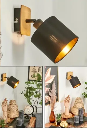 Alsen Muurlamp Natuurlijke kleuren, Zwart, 1-licht Op = Op