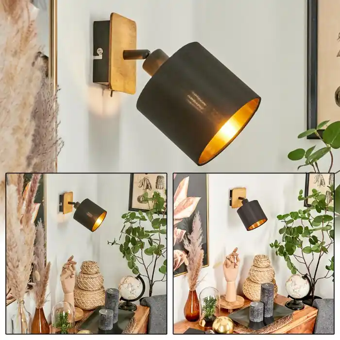 Alsen Muurlamp Natuurlijke kleuren, Zwart, 1-licht Op = Op
