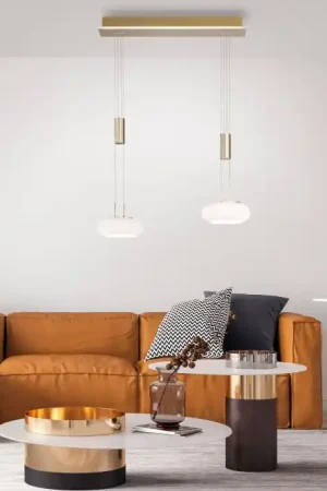 Hete Deal Paul Neuhaus Q-ETIENNE Hanglamp LED Messing, 2-lichts, Afstandsbediening