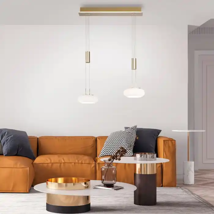 Hete Deal Paul Neuhaus Q-ETIENNE Hanglamp LED Messing, 2-lichts, Afstandsbediening