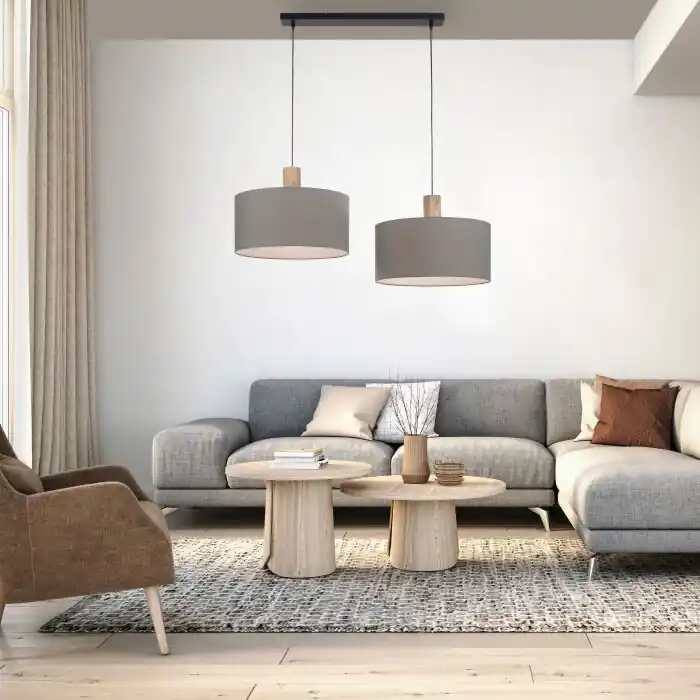 Veilige Betaling Leuchten-Direkt LINEN Hanglamp Natuurlijke kleuren, Zwart, 2-lichts