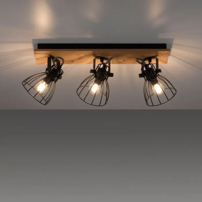 Leuchten-Direkt TARO Plafondlamp Natuurlijke kleuren, Zwart, 3-lichts Gratis Retour