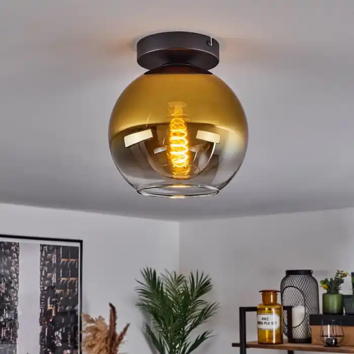 Direct Beschikbaar Koyoto Plafondlamp Glas 20 cm Goud, Duidelijk, 1-licht