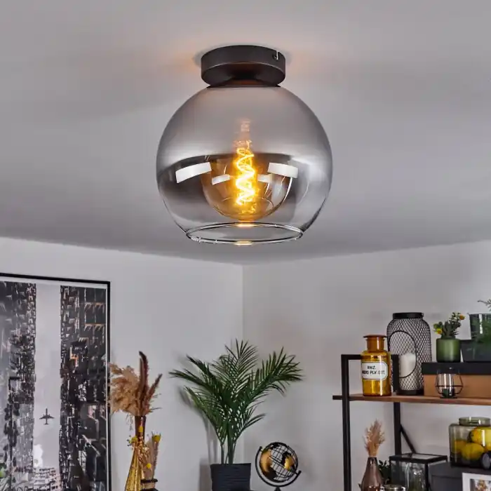 Veilige Betaling Koyoto Plafondlamp Glas 25 cm Chroom, Duidelijk, Rookkleurig, 1-licht
