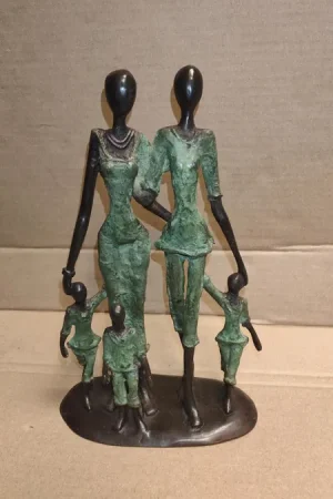 Afrikaans bronzen beeld Gezin 3 kinderen 25cm Beperkt Aanbod