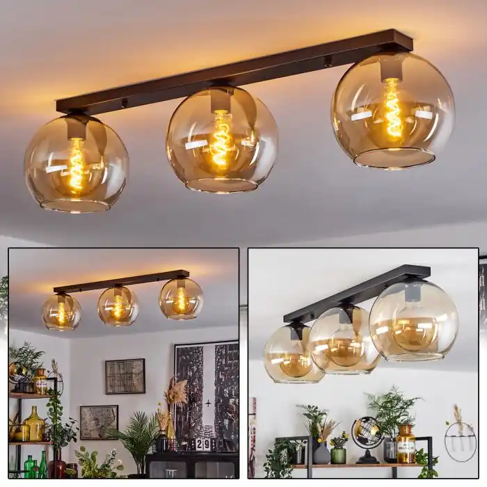 Koyoto Plafondlamp Glas 25 cm Amber, 3-lichts Goedkoop