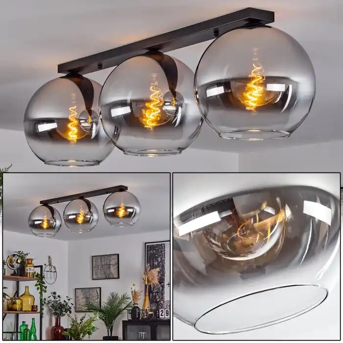 Koyoto Plafondlamp Glas 30 cm Chroom, Duidelijk, Rookkleurig, 3-lichts Direct Beschikbaar