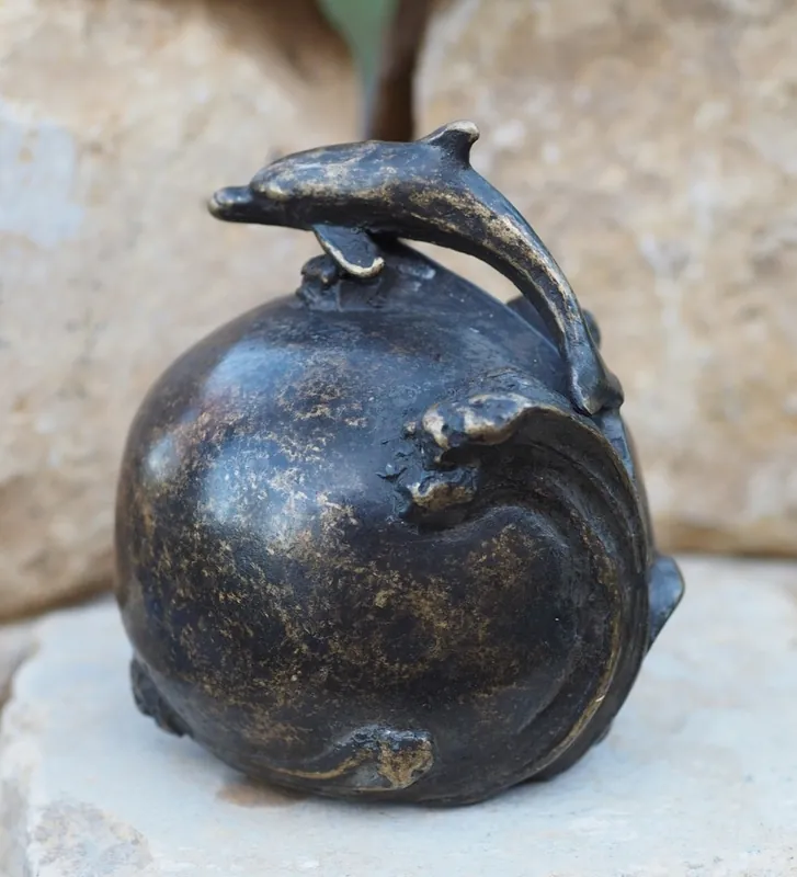 Bronzen urn met dolfijntje 8cm. Express Levering