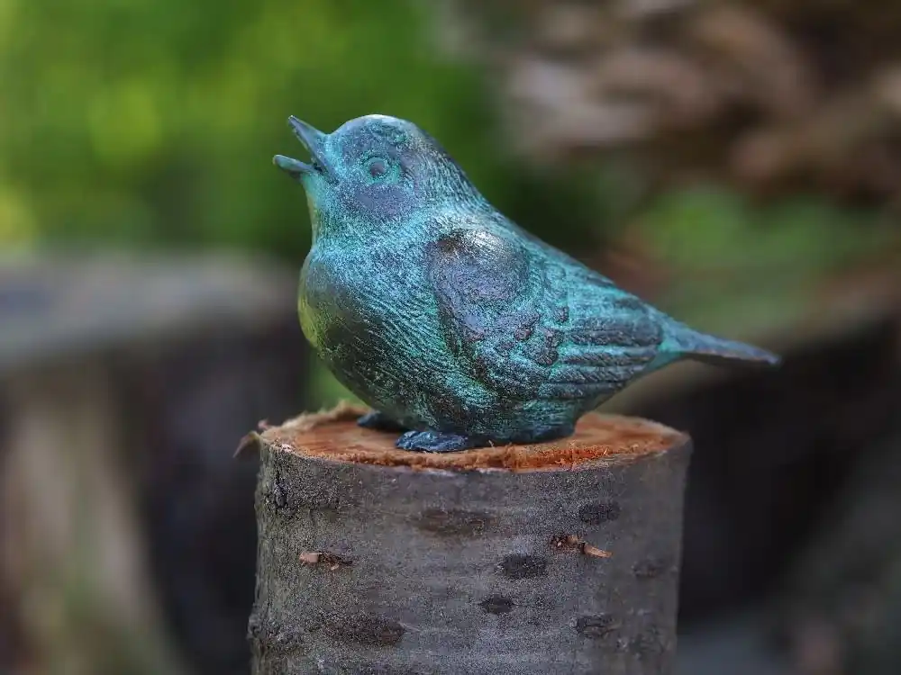 Korting Bronzen vogeltje snavel open 12cm