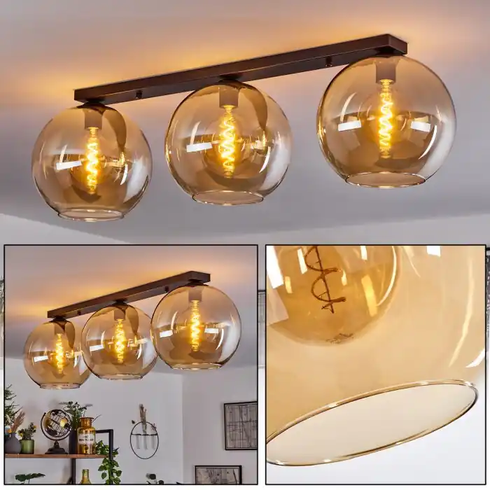 Koyoto Plafondlamp Glas 30 cm Amber, 3-lichts Tijdelijk Beschikbaar