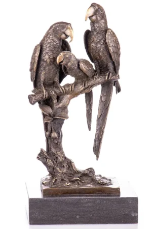 Aanbieding 3 bronzen papagaaien op tak 38cm