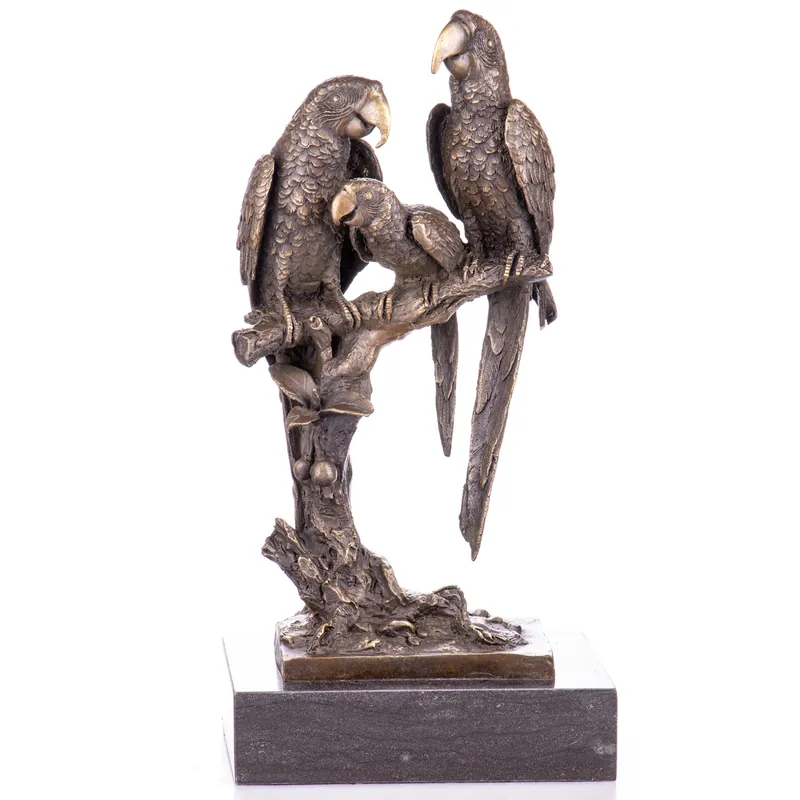 Aanbieding 3 bronzen papagaaien op tak 38cm