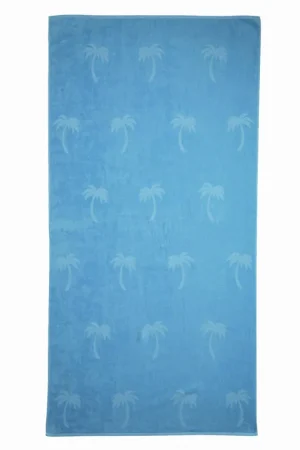 BEACHWAVE strandlaken Palm - lichtblauw (velours) (200x100 cm) Rechtstreeks Van De Fabrikant