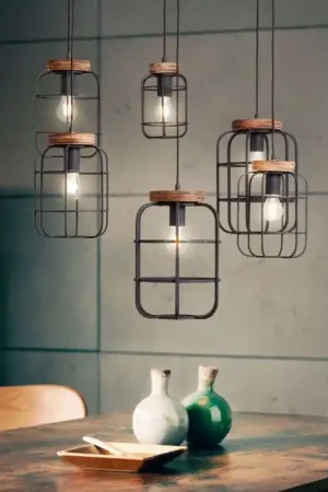 Alleen Vandaag Brilliant Gwen Hanglamp Hout donker, Zwart, 6-lichts