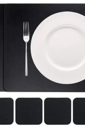 Cookinglife 6 Placemats + 6 Onderzetters - Vegan leer - Zwart Lage Prijs