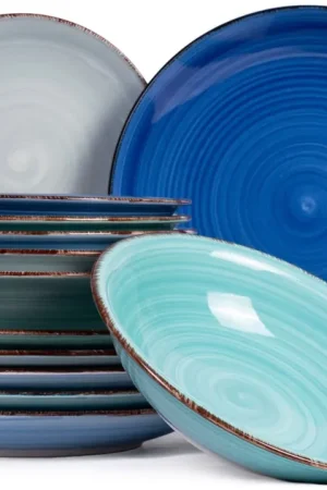 Cookinglife Serviesset Delice Blauw 18-delig / 6 personen - 6 dinerborden, 6 diepe borden en 6 ontbijtborden Rechtstreeks Van De Fabrikant