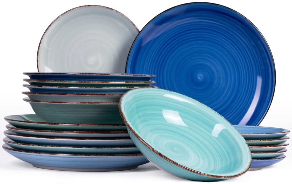 Cookinglife Serviesset Delice Blauw 18-delig / 6 personen - 6 dinerborden, 6 diepe borden en 6 ontbijtborden Rechtstreeks Van De Fabrikant