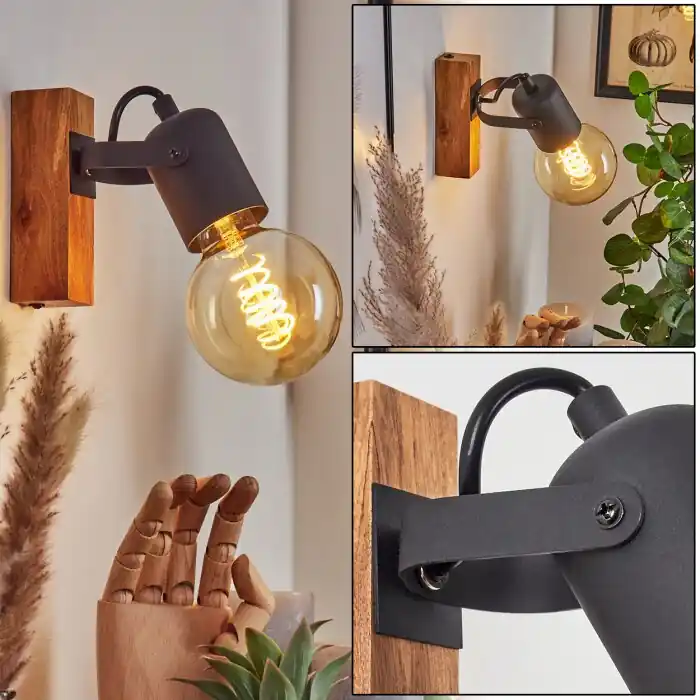 Kouk Muurlamp Natuurlijke kleuren, Zwart, 1-licht Fabrieksprijs
