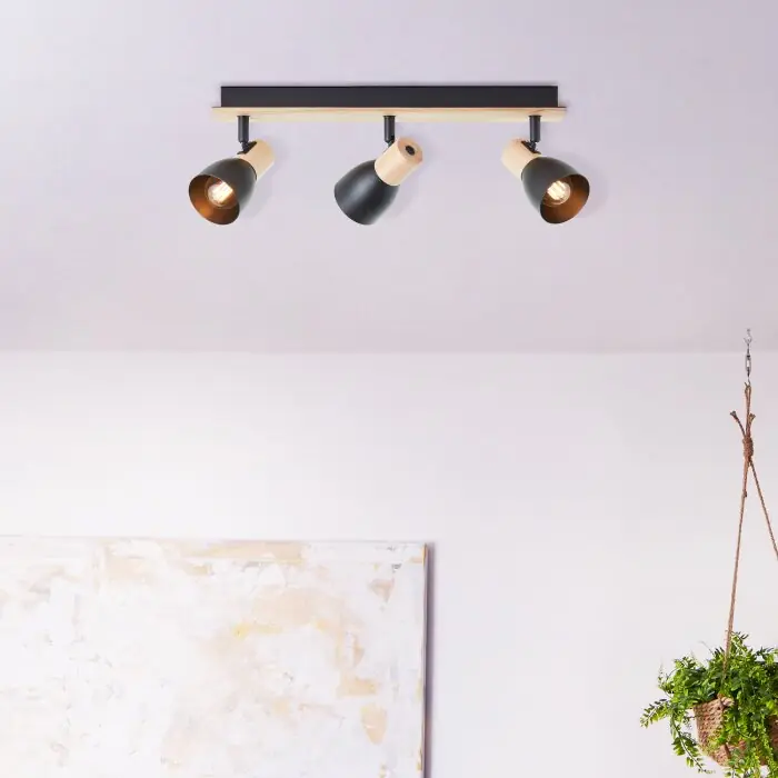Brilliant Daintree Plafondlamp Natuurlijke kleuren, Zwart, 3-lichts Op = Op