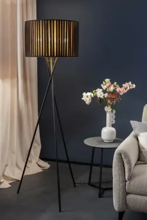 Betrouwbaar SCHÖNER WOHNEN-Kollektion Crease Staande lamp Zwart, 3-lichts