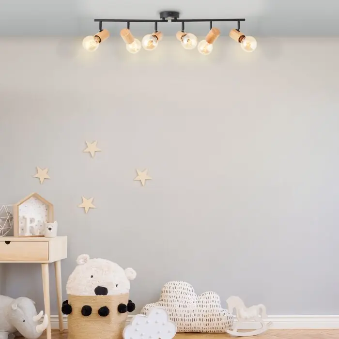 Brilliant Kerry Plafondlamp Natuurlijke kleuren, Zwart, 6-lichts Dagaanbieding