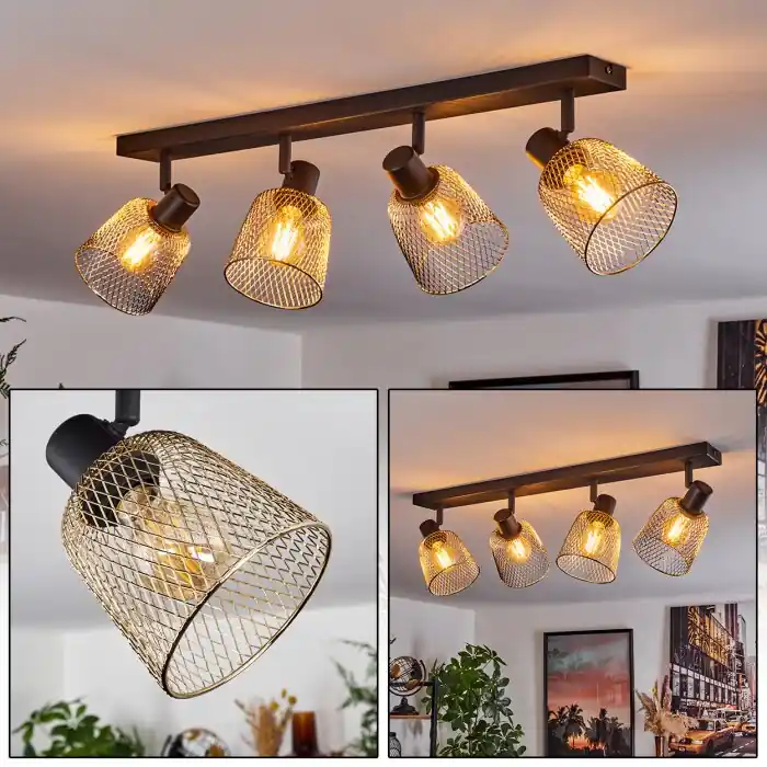 Express Levering Guitton Plafondlamp Zwart, 4-lichts
