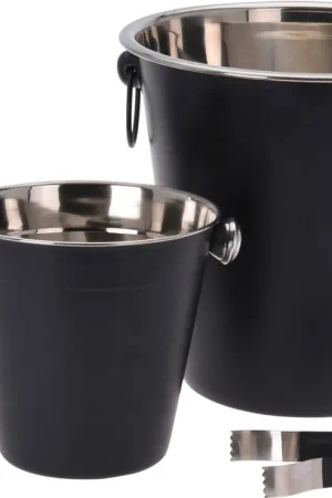 Bestseller Cookinglife Barset Zwart 4-Delig - Cocktailshaker, Champagnekoeler, Ijsemmer en Tang