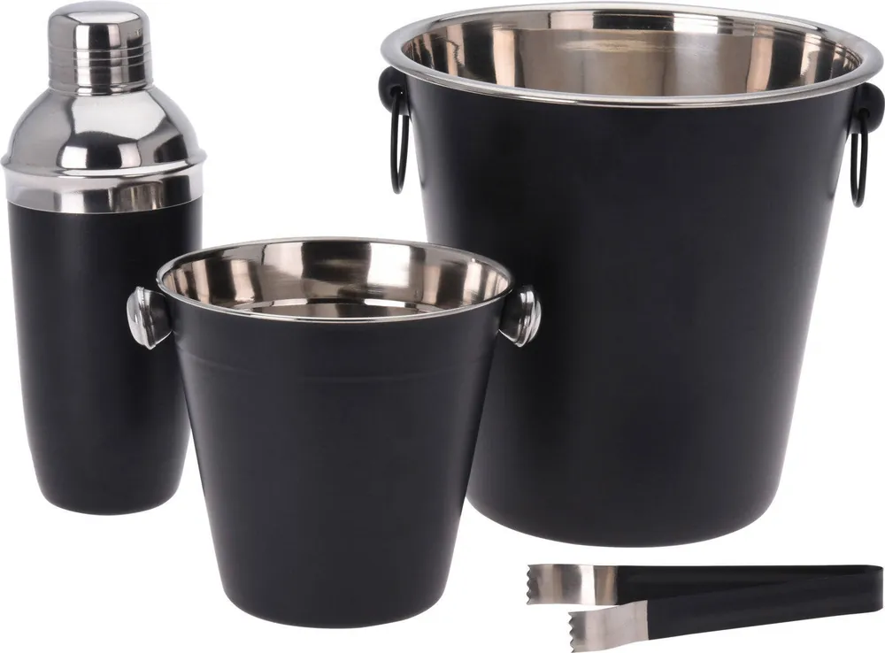 Bestseller Cookinglife Barset Zwart 4-Delig - Cocktailshaker, Champagnekoeler, Ijsemmer en Tang