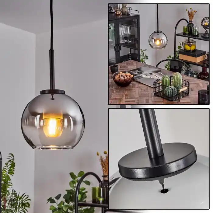 Koyoto Hanger Glas 15 cm Roestvrijstalen kleur, Zwart, 1-licht Populair