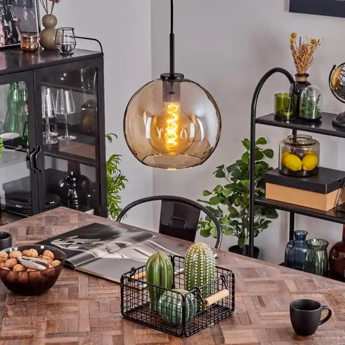 Koyoto Hanger Glas 25 cm Roestvrijstalen kleur, Zwart, 1-licht Speciale Aanbieding