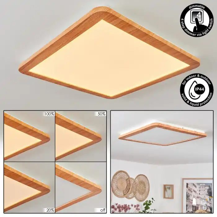 Siguna Plafondpaneel LED houtlook, 1-licht Op = Op